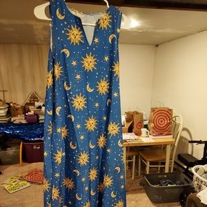 Sun moon stars blue maxi dress